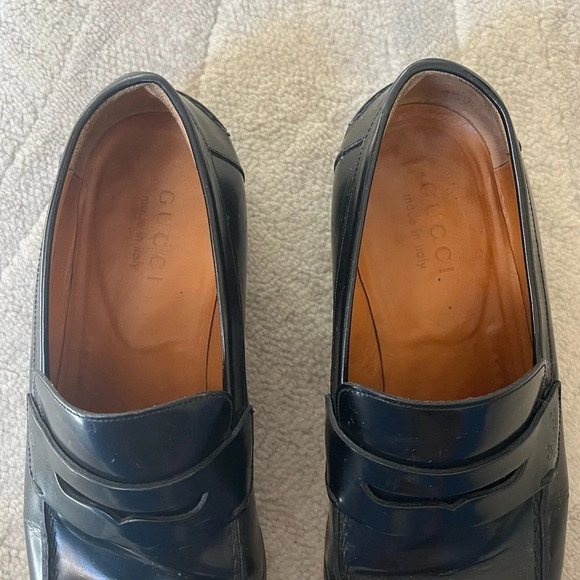 GUCCI Men’s  Black Leather Loafers with Logo, style 181797, size 41.5 / 8 - Picture 5 of 12
